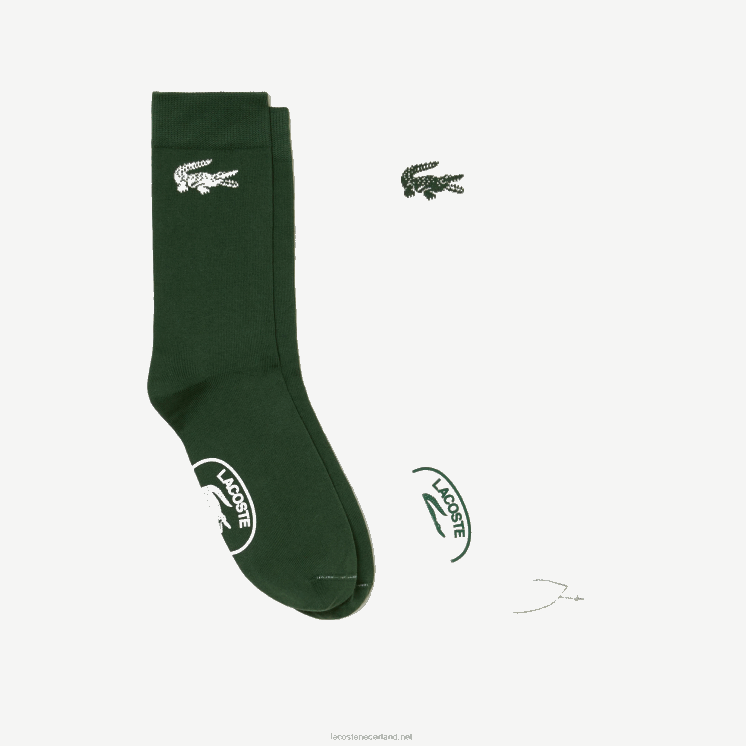 Lacoste set van 2 sokken van biologisch katoen van franse makelij 0828H522 wit groen x0n Heren