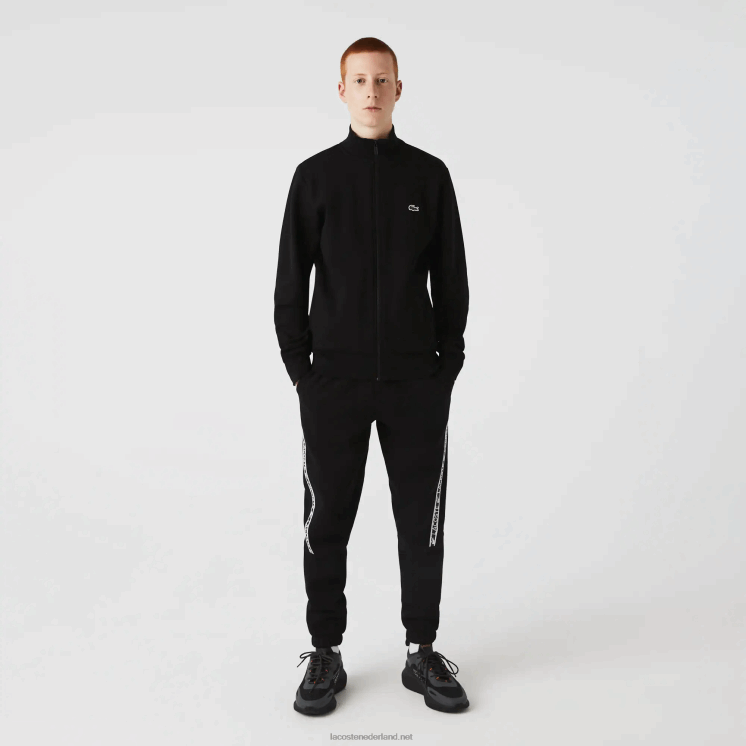 Lacoste Regular fit sweater van geborsteld fleece met ritssluiting 0828H1269 zwart 031 Heren