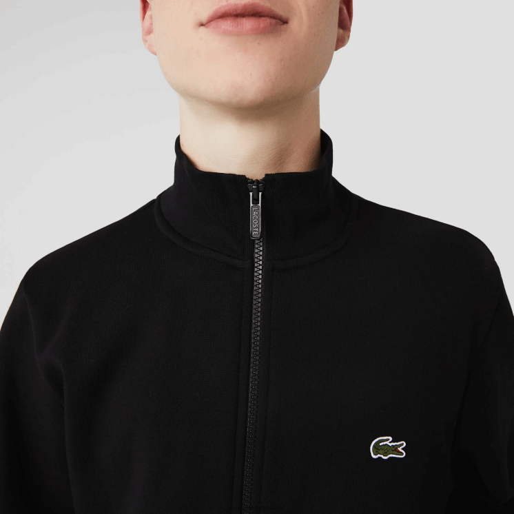 Lacoste Regular fit sweater van geborsteld fleece met ritssluiting 0828H1269 zwart 031 Heren