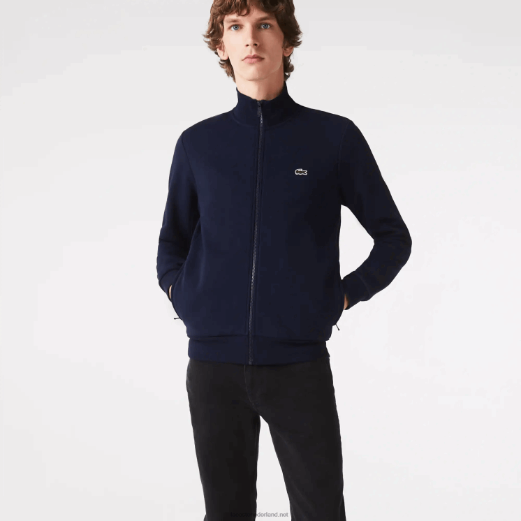 Lacoste Regular fit sweater van geborsteld fleece met ritssluiting 0828H1270 marineblauw 166 Heren
