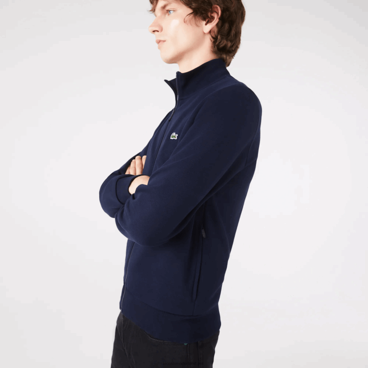 Lacoste Regular fit sweater van geborsteld fleece met ritssluiting 0828H1270 marineblauw 166 Heren