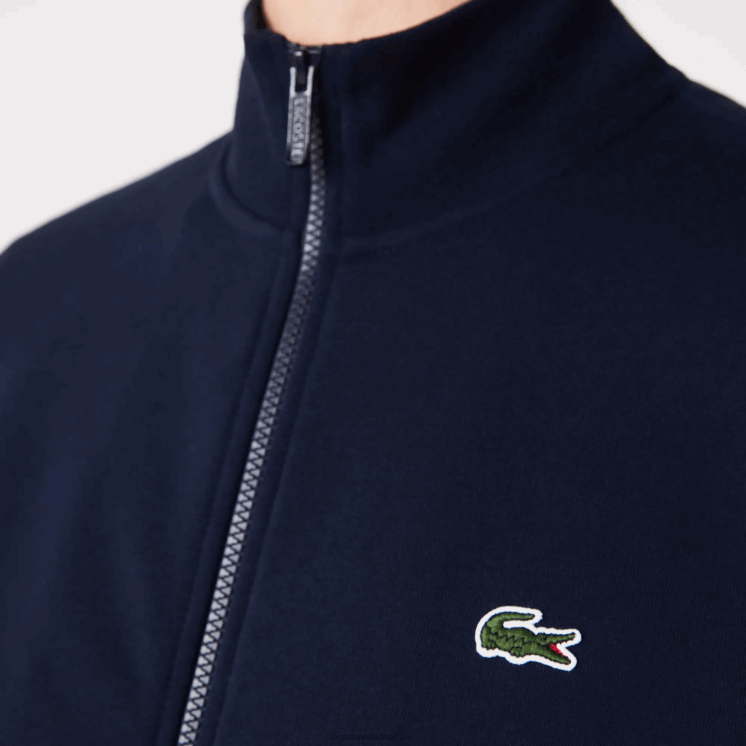 Lacoste Regular fit sweater van geborsteld fleece met ritssluiting 0828H1270 marineblauw 166 Heren
