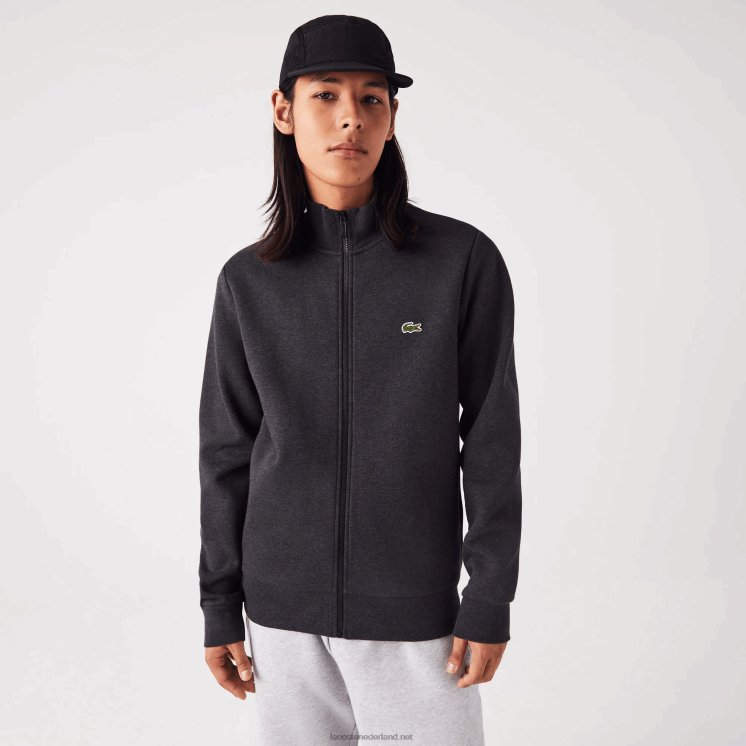 Lacoste Regular fit sweater van geborsteld fleece met ritssluiting 0828H1271 grijze el6 Heren