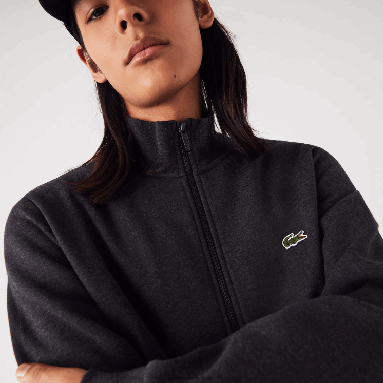 Lacoste Regular fit sweater van geborsteld fleece met ritssluiting 0828H1271 grijze el6 Heren