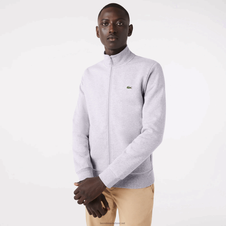 Lacoste Regular fit sweater van geborsteld fleece met ritssluiting 0828H1272 grijze chine ca Heren