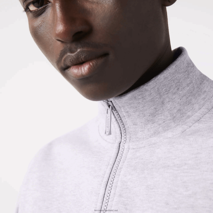 Lacoste Regular fit sweater van geborsteld fleece met ritssluiting 0828H1272 grijze chine ca Heren