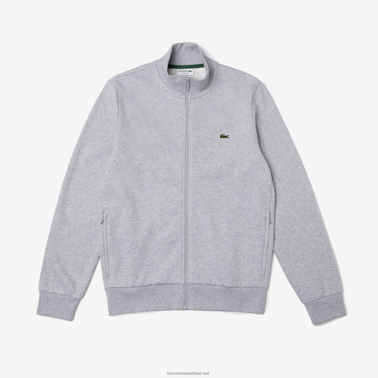 Lacoste Regular fit sweater van geborsteld fleece met ritssluiting 0828H1272 grijze chine ca Heren