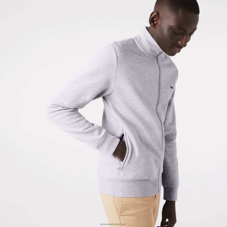 Lacoste Regular fit sweater van geborsteld fleece met ritssluiting 0828H1272 grijze chine ca Heren