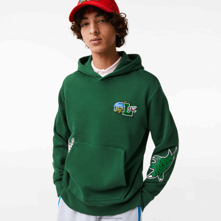 Lacoste Sweatshirt met capuchon en komische print 0828H1132 groen 132 Heren