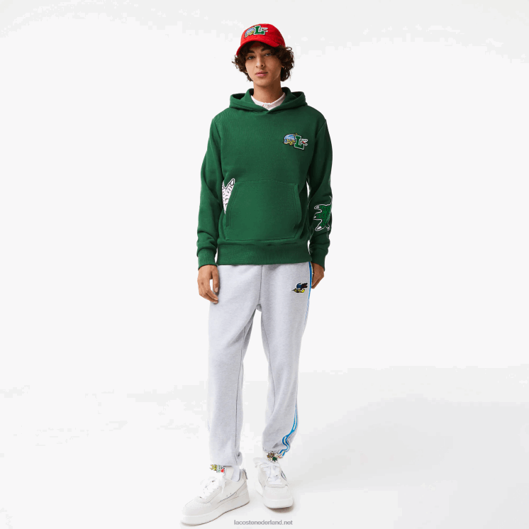 Lacoste Sweatshirt met capuchon en komische print 0828H1132 groen 132 Heren