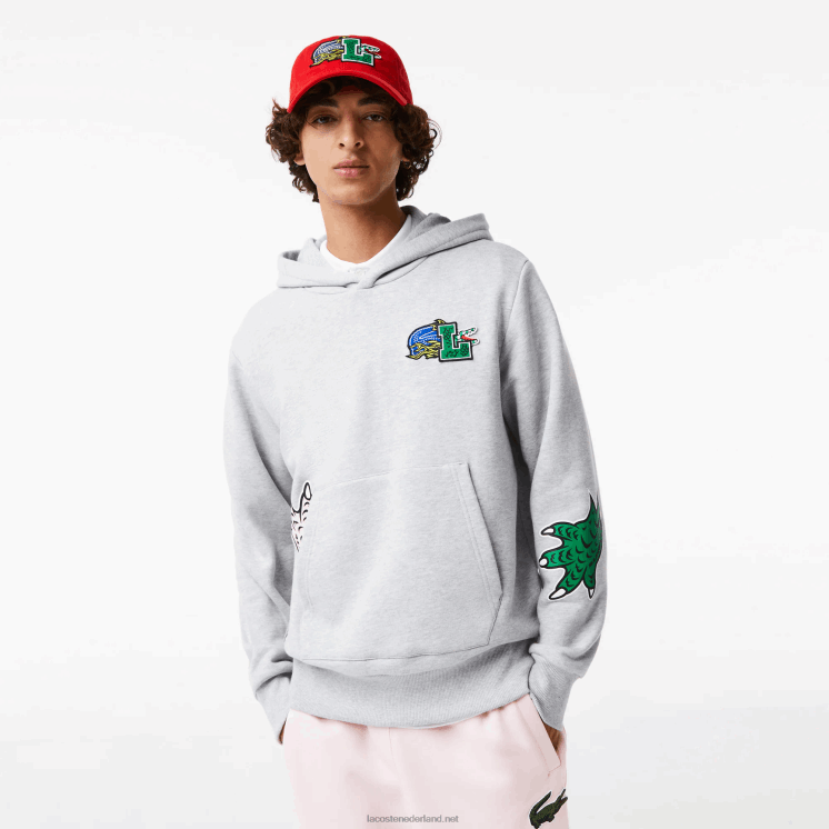 Lacoste Sweatshirt met capuchon en komische print 0828H1133 grijze chine ca Heren