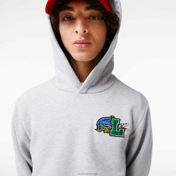 Lacoste Sweatshirt met capuchon en komische print 0828H1133 grijze chine ca Heren