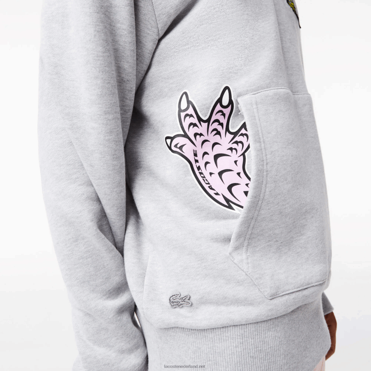 Lacoste Sweatshirt met capuchon en komische print 0828H1133 grijze chine ca Heren