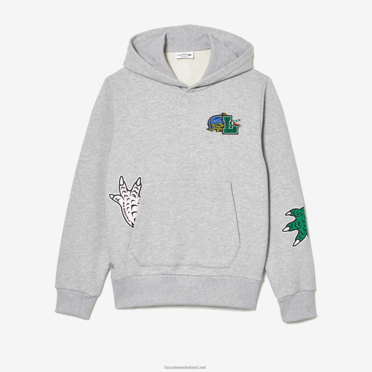 Lacoste Sweatshirt met capuchon en komische print 0828H1133 grijze chine ca Heren
