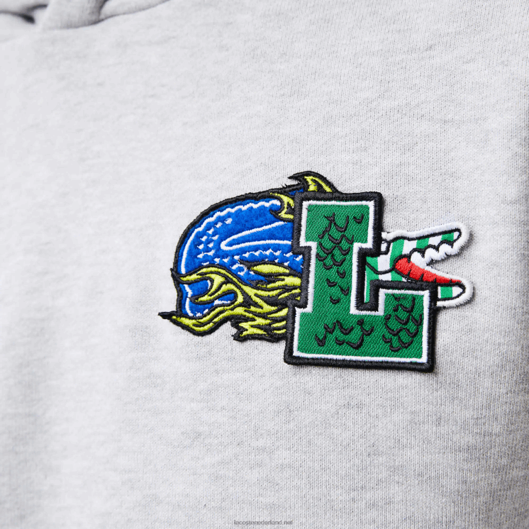 Lacoste Sweatshirt met capuchon en komische print 0828H1133 grijze chine ca Heren