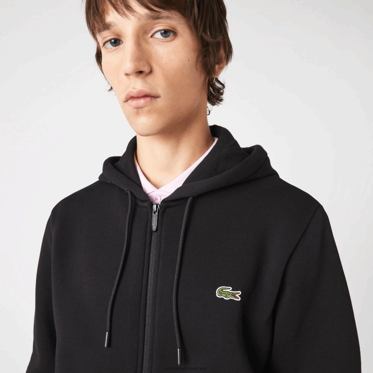 Lacoste Sweatshirt met capuchon en rits met bedrukte banden 0828H1240 zwart 031 Heren