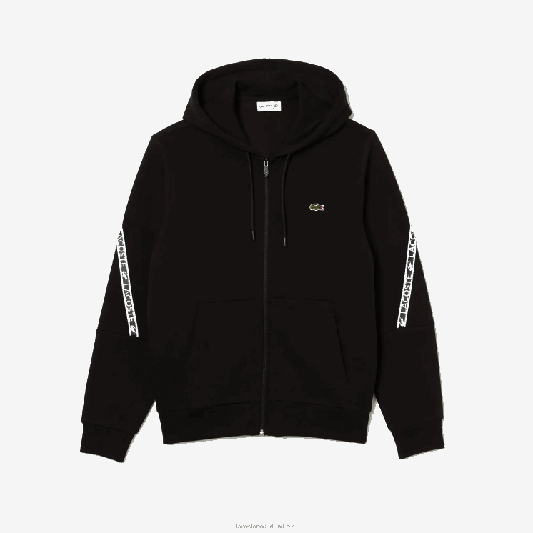 Lacoste Sweatshirt met capuchon en rits met bedrukte banden 0828H1240 zwart 031 Heren