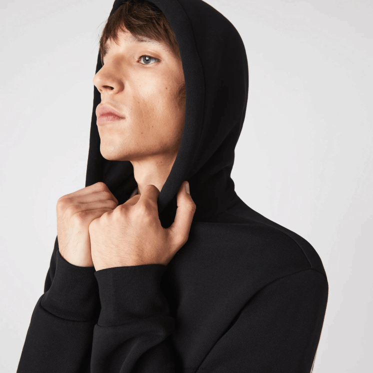 Lacoste Sweatshirt met capuchon en rits met bedrukte banden 0828H1240 zwart 031 Heren