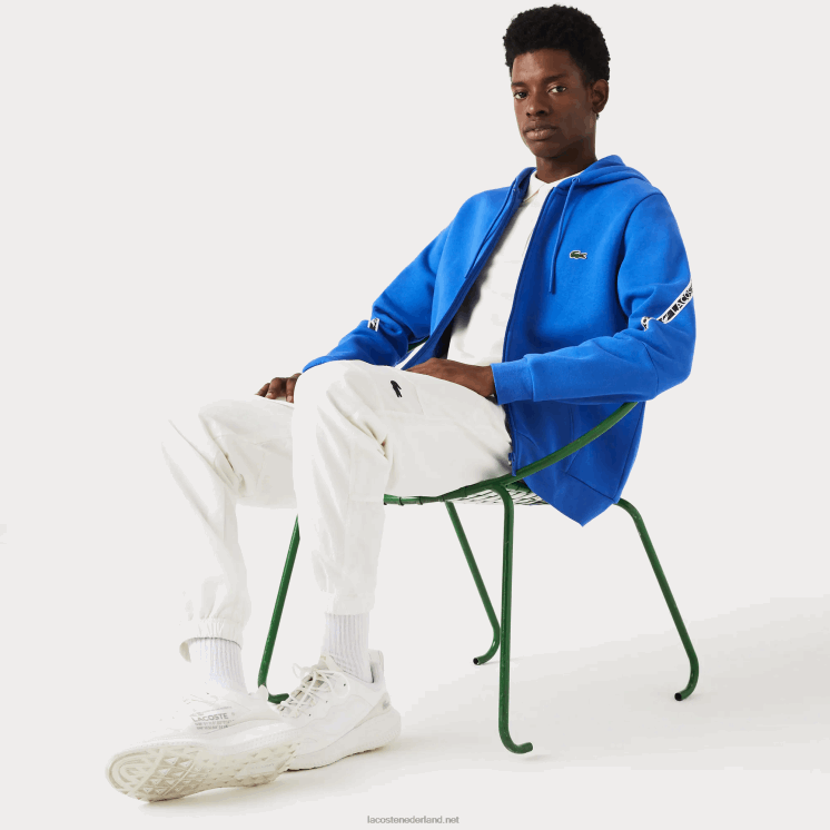 Lacoste Sweatshirt met capuchon en rits met bedrukte banden 0828H1241 blauw k1q Heren