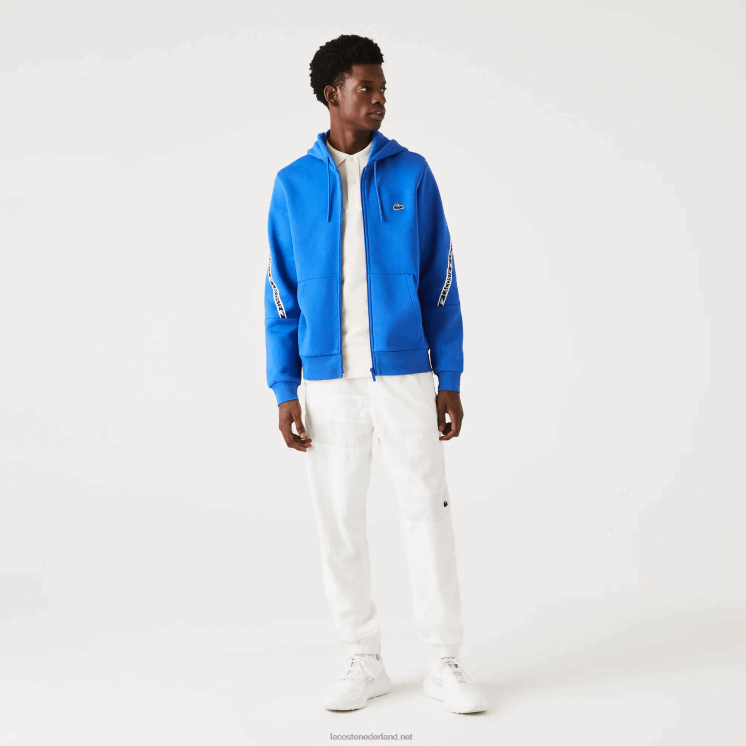 Lacoste Sweatshirt met capuchon en rits met bedrukte banden 0828H1241 blauw k1q Heren