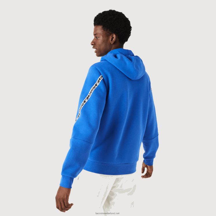 Lacoste Sweatshirt met capuchon en rits met bedrukte banden 0828H1241 blauw k1q Heren