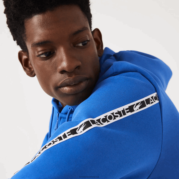 Lacoste Sweatshirt met capuchon en rits met bedrukte banden 0828H1241 blauw k1q Heren