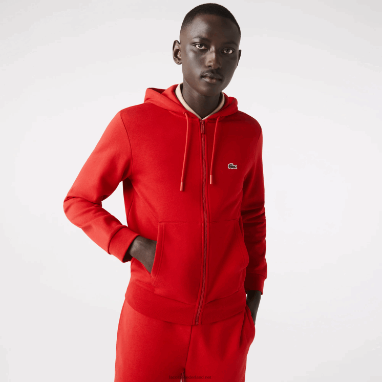 Lacoste Sweatshirt met kangoeroezak en rits van fleece 0828H1011 rood 240 Heren