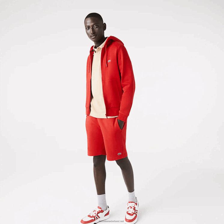 Lacoste Sweatshirt met kangoeroezak en rits van fleece 0828H1011 rood 240 Heren