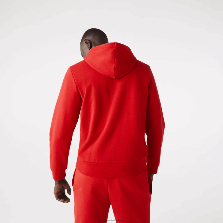 Lacoste Sweatshirt met kangoeroezak en rits van fleece 0828H1011 rood 240 Heren
