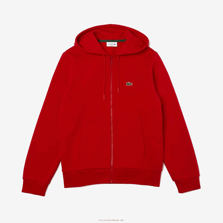 Lacoste Sweatshirt met kangoeroezak en rits van fleece 0828H1011 rood 240 Heren