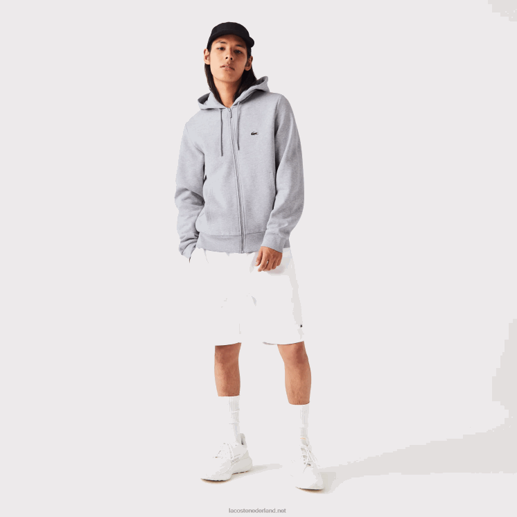 Lacoste Sweatshirt met kangoeroezak en rits van fleece 0828H1039 grijze chine ca Heren