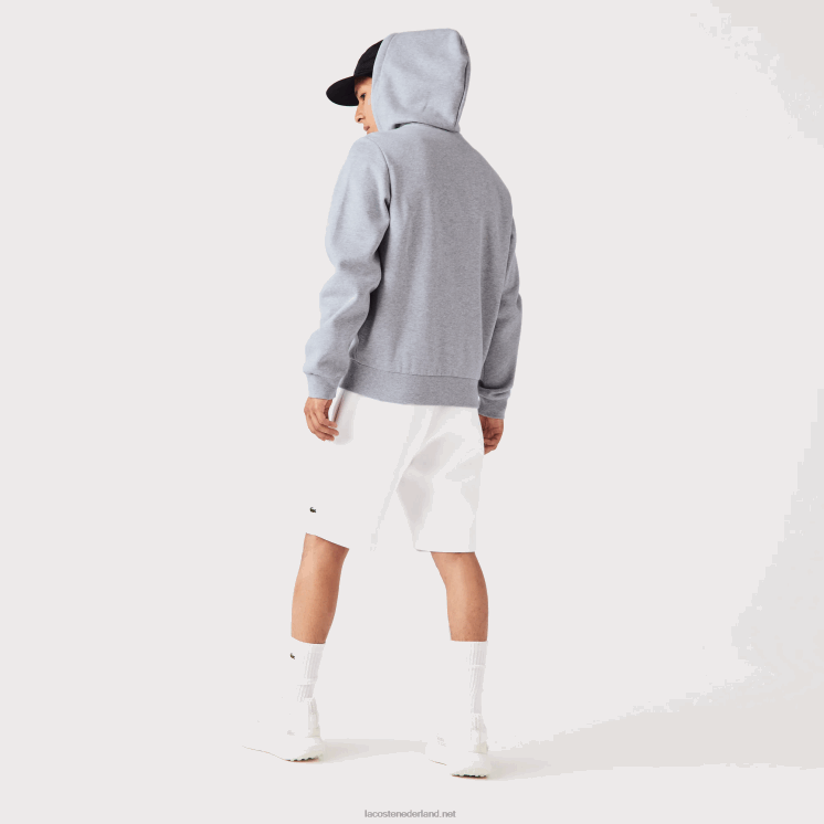 Lacoste Sweatshirt met kangoeroezak en rits van fleece 0828H1039 grijze chine ca Heren