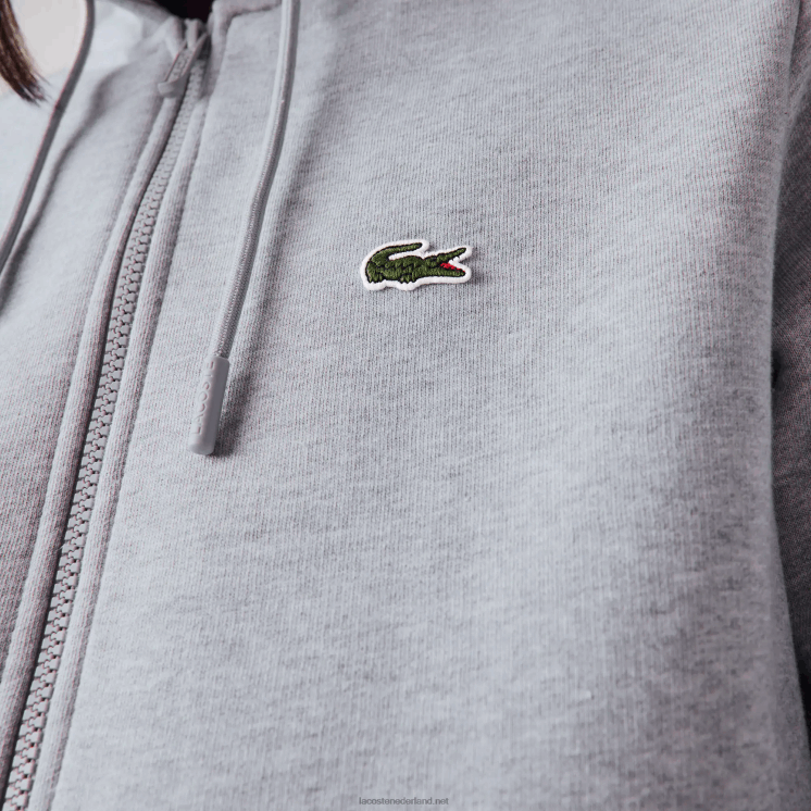 Lacoste Sweatshirt met kangoeroezak en rits van fleece 0828H1039 grijze chine ca Heren