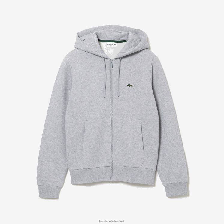 Lacoste Sweatshirt met kangoeroezak en rits van fleece 0828H1039 grijze chine ca Heren