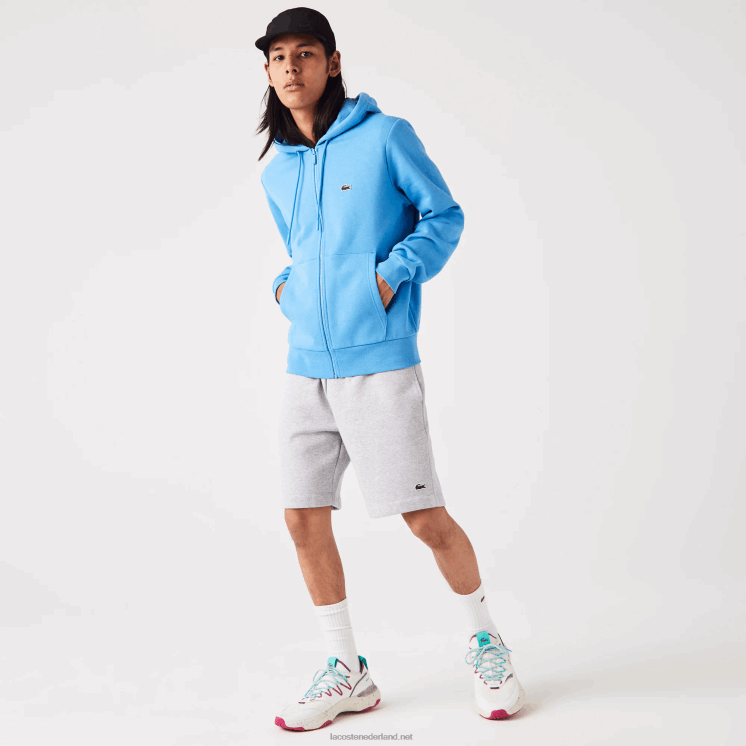 Lacoste Sweatshirt met kangoeroezak en rits van fleece 0828H1047 blauw 4xa Heren