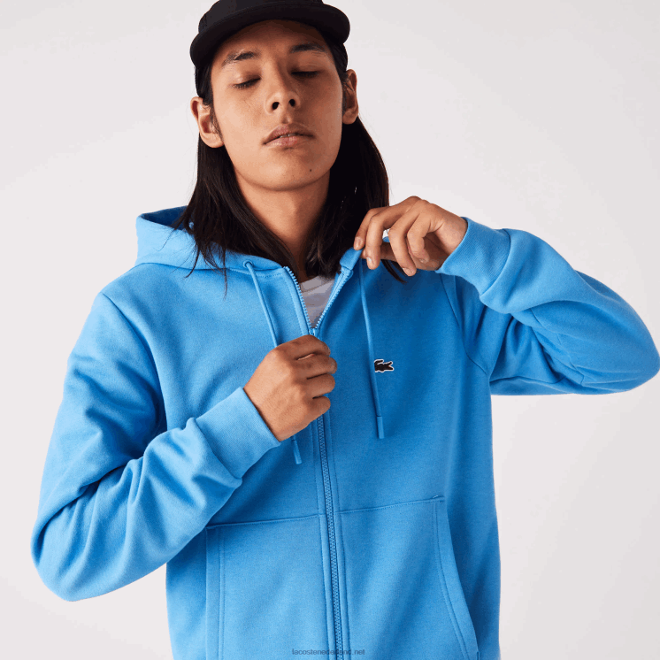 Lacoste Sweatshirt met kangoeroezak en rits van fleece 0828H1047 blauw 4xa Heren