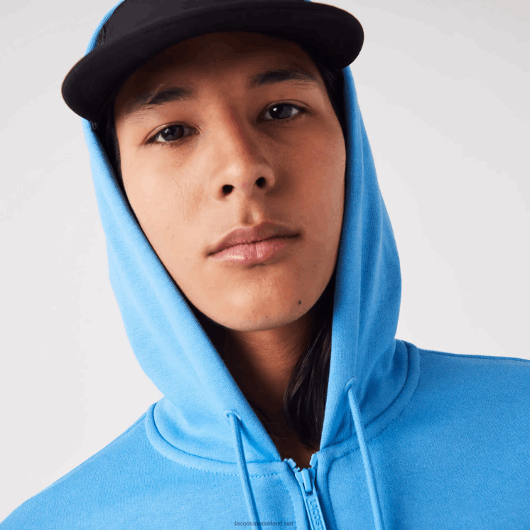 Lacoste Sweatshirt met kangoeroezak en rits van fleece 0828H1047 blauw 4xa Heren
