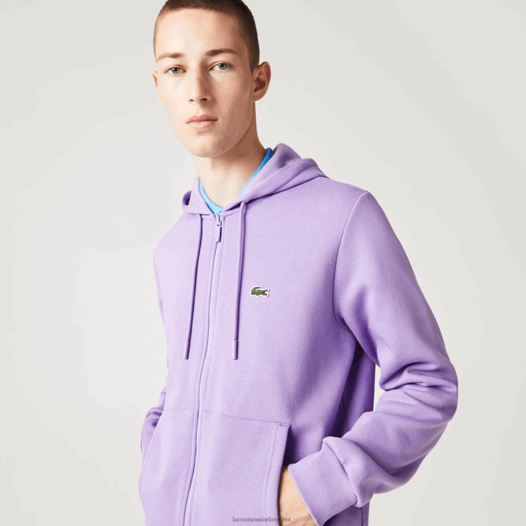 Lacoste Sweatshirt met kangoeroezak en rits van fleece 0828H1102 paarse gfu Heren