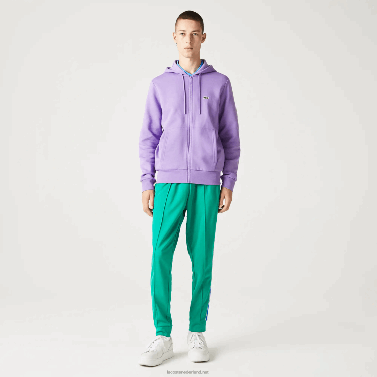 Lacoste Sweatshirt met kangoeroezak en rits van fleece 0828H1102 paarse gfu Heren