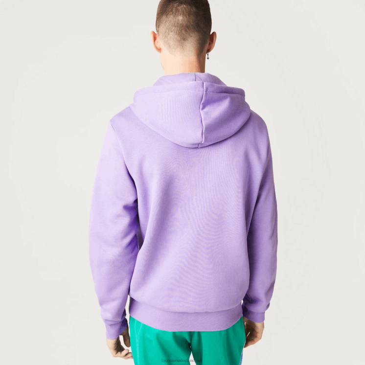 Lacoste Sweatshirt met kangoeroezak en rits van fleece 0828H1102 paarse gfu Heren