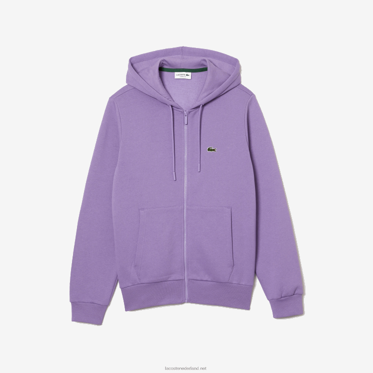 Lacoste Sweatshirt met kangoeroezak en rits van fleece 0828H1102 paarse gfu Heren