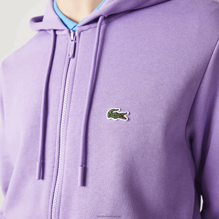 Lacoste Sweatshirt met kangoeroezak en rits van fleece 0828H1102 paarse gfu Heren