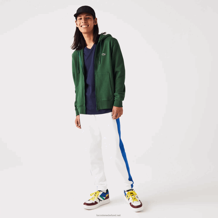 Lacoste Sweatshirt met kangoeroezak en rits van fleece 0828H1135 groen 132 Heren