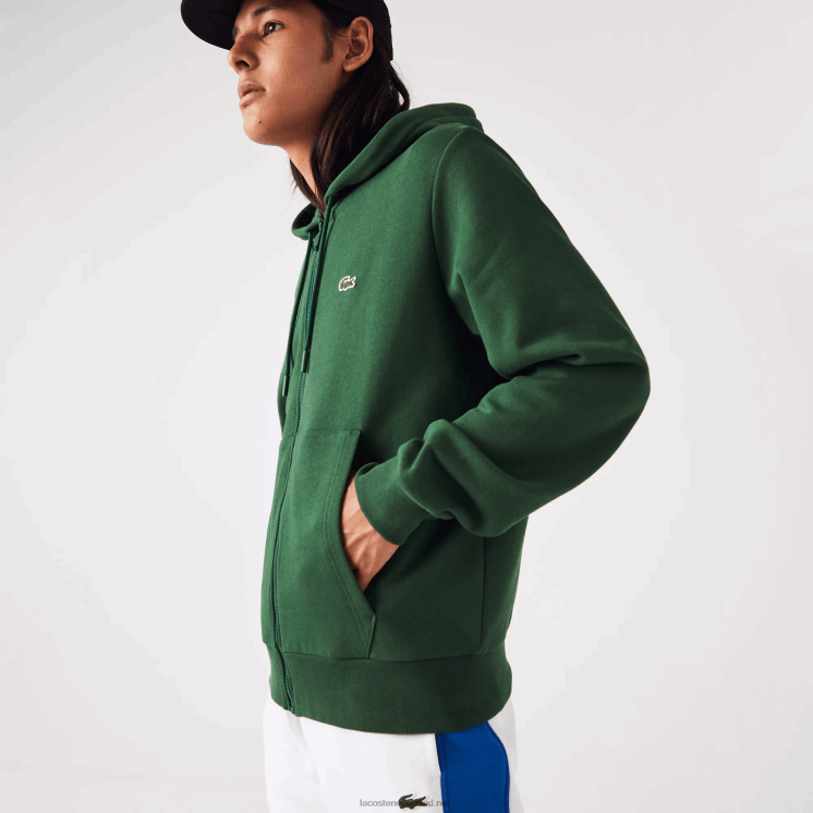 Lacoste Sweatshirt met kangoeroezak en rits van fleece 0828H1135 groen 132 Heren