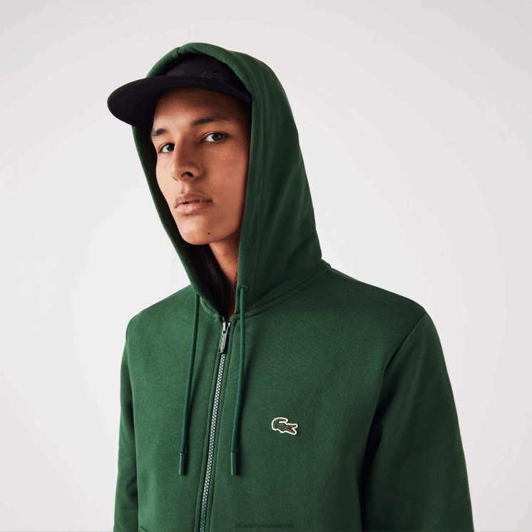 Lacoste Sweatshirt met kangoeroezak en rits van fleece 0828H1135 groen 132 Heren