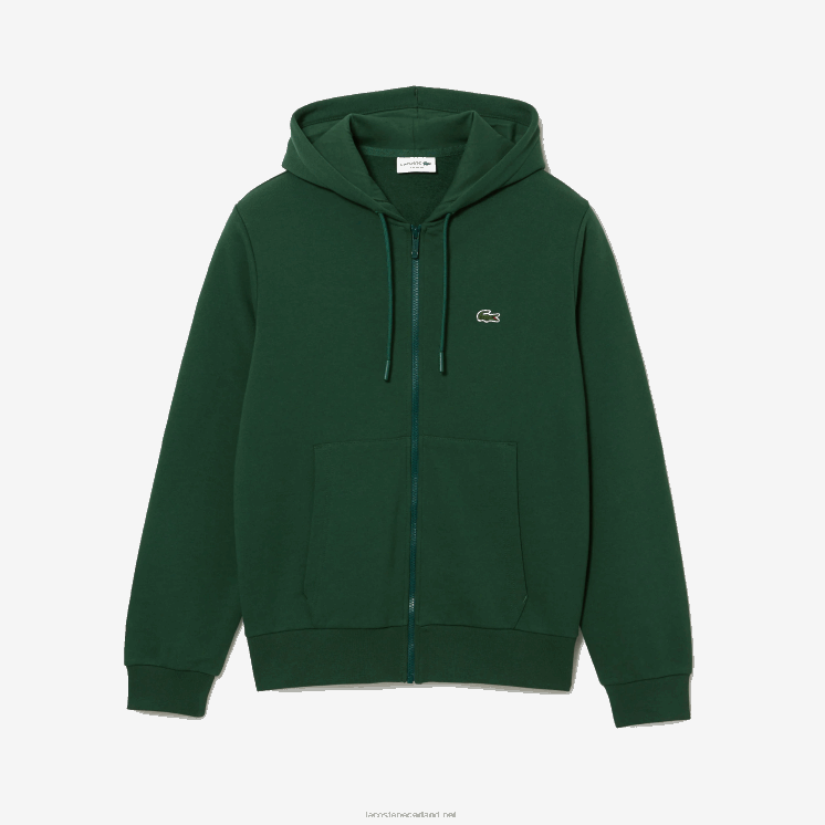 Lacoste Sweatshirt met kangoeroezak en rits van fleece 0828H1135 groen 132 Heren