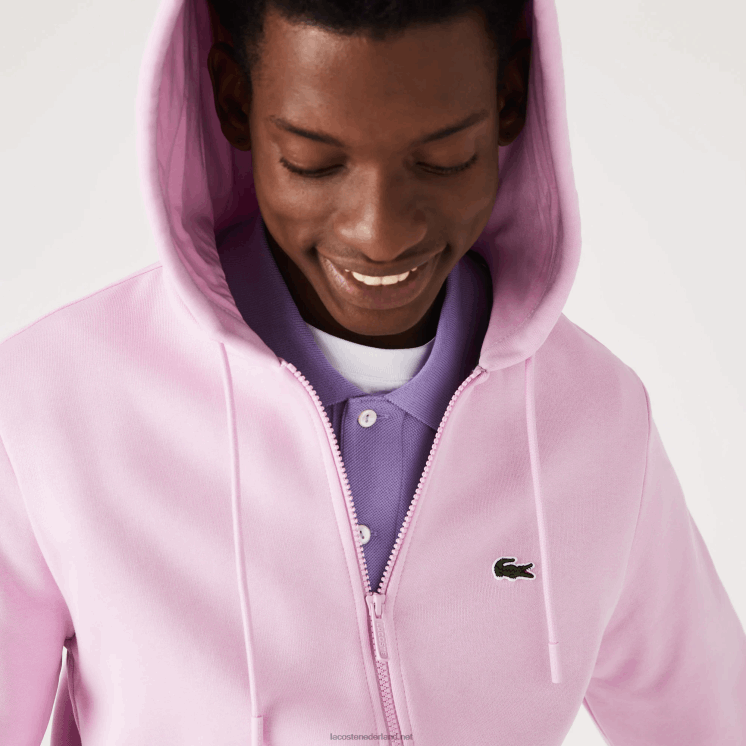 Lacoste Sweatshirt met kangoeroezak en rits van fleece 0828H1149 roze z4h Heren