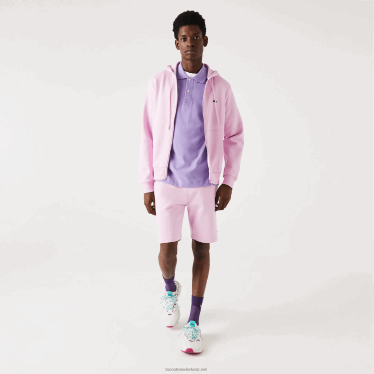Lacoste Sweatshirt met kangoeroezak en rits van fleece 0828H1149 roze z4h Heren