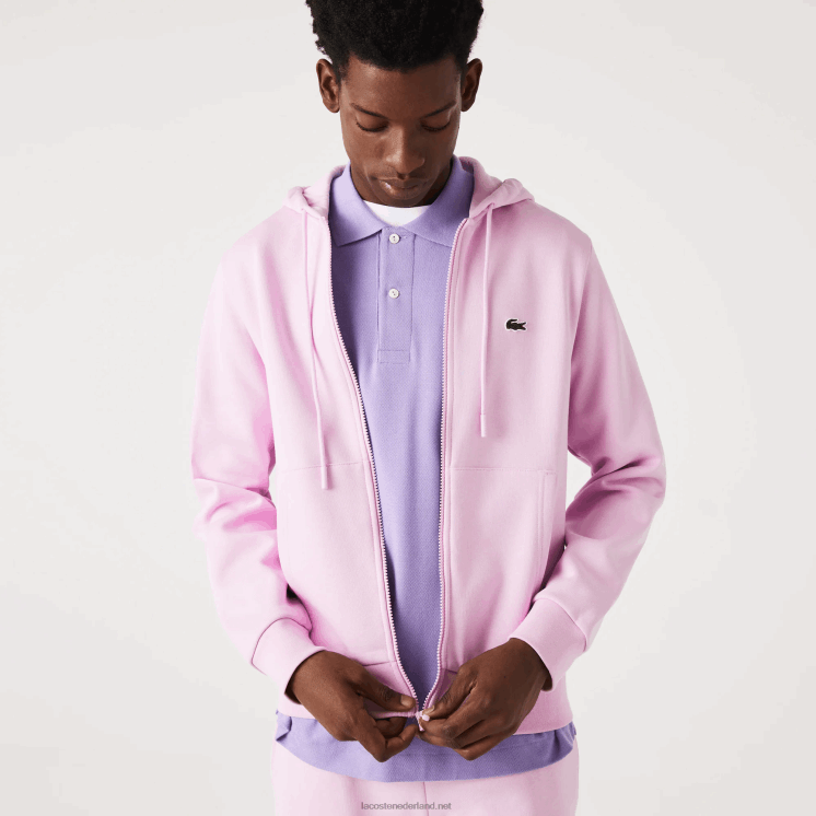 Lacoste Sweatshirt met kangoeroezak en rits van fleece 0828H1149 roze z4h Heren