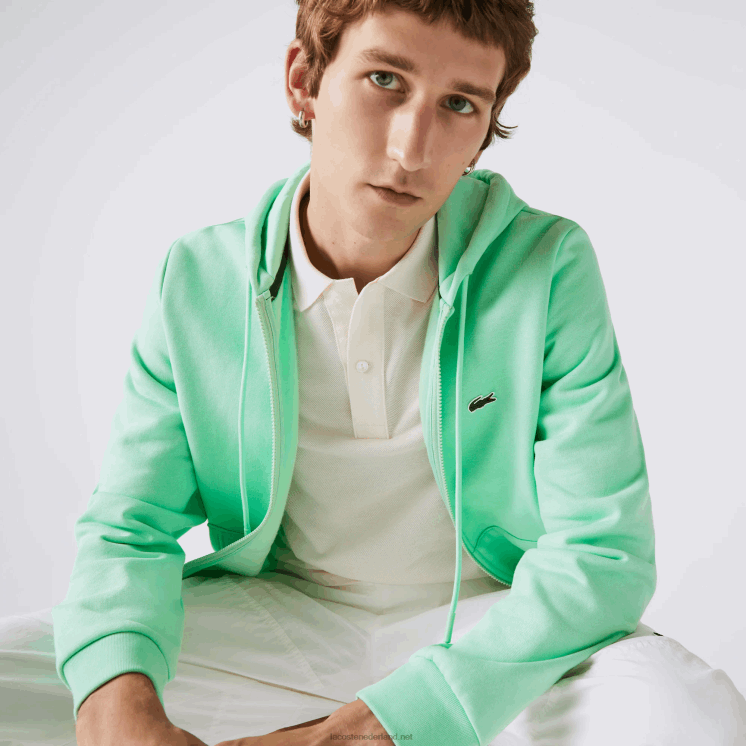 Lacoste Sweatshirt met kangoeroezak en rits van fleece 0828H1171 lichtgroen 0vz Heren